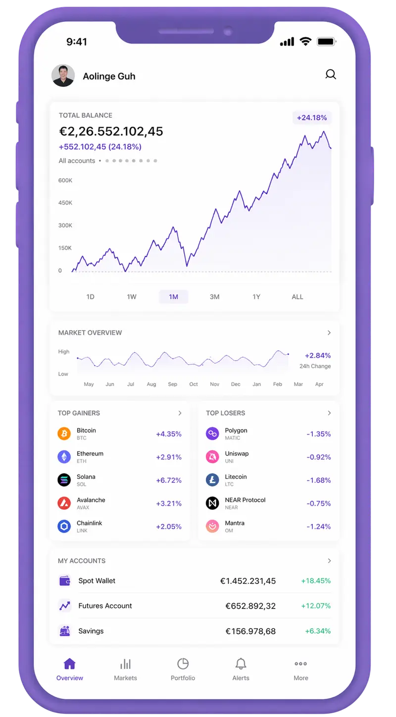 Haute Mondrève mobile app showing portfolio overview